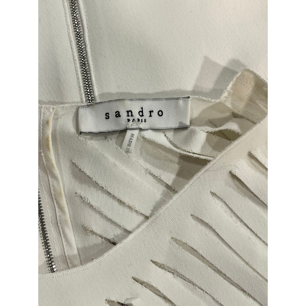 Sandro Paris Elane Laser Cut White 
V-Neck Three-Quarter Sleeve Crop Top sz XS/S - Picture 8 of 11